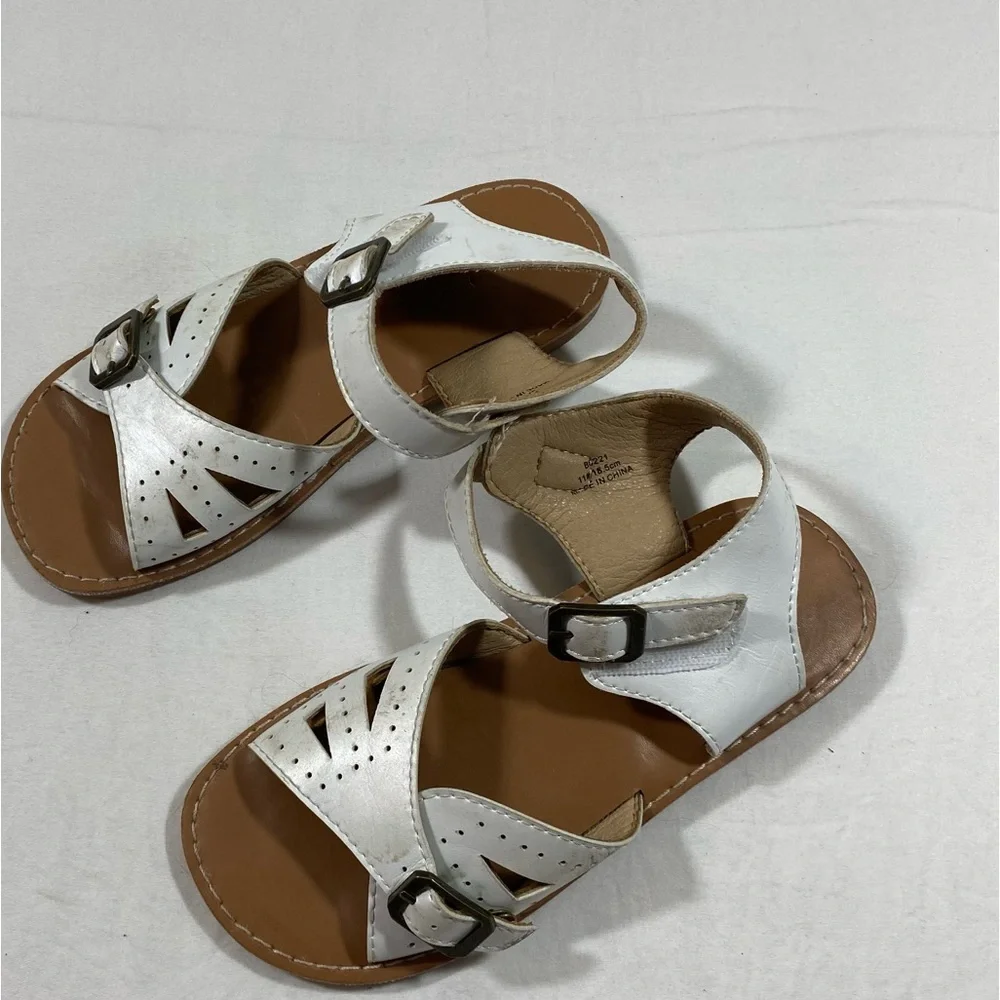 Leather White Strappy Sandals Size 11 Girls Velcro strap Sandals